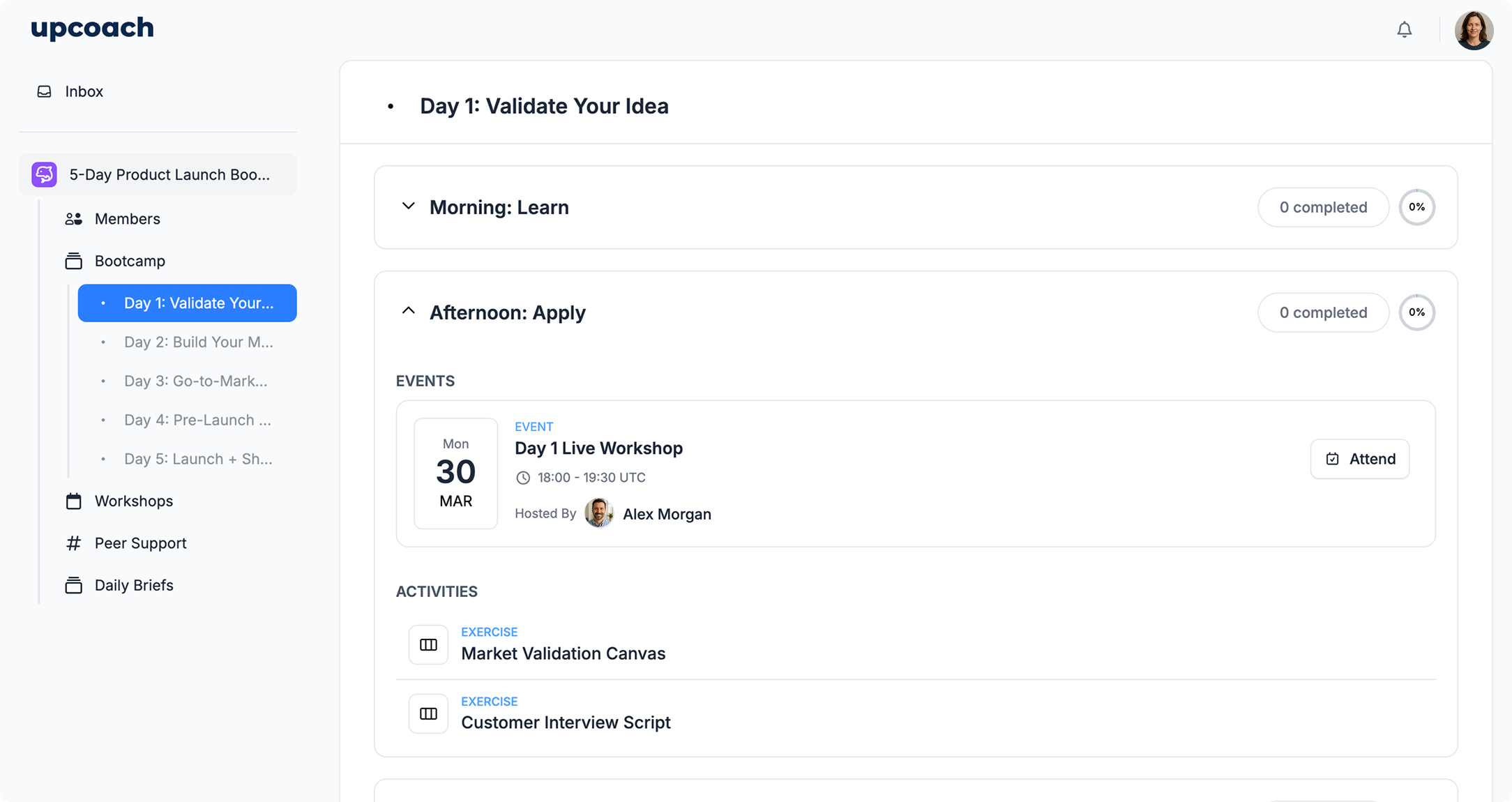 Bootcamp program structure in upcoach