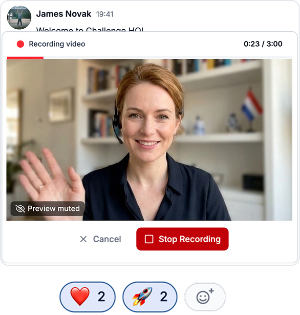 Video check-in recording with participant engagement reactions