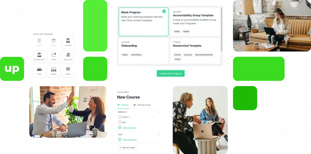 upcoach admin dashboard showing program setup