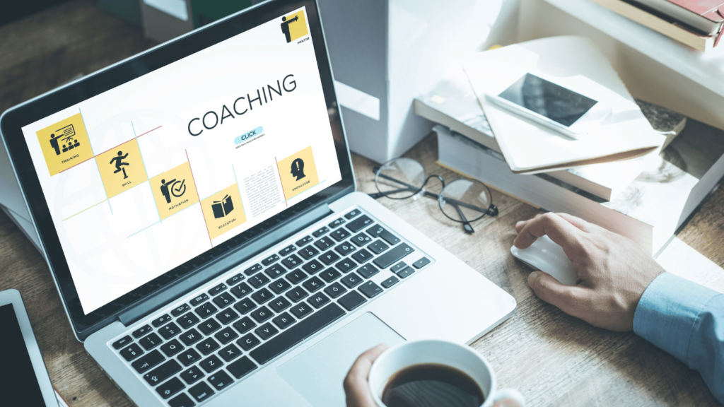 Coach using ai writing tools to create coaching materials, social media captions, landing pages, and long form content